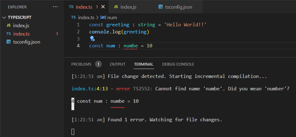 using typescript compiler with error