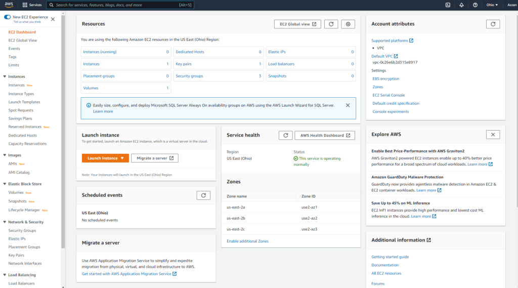 AWS EC2 dashboard
